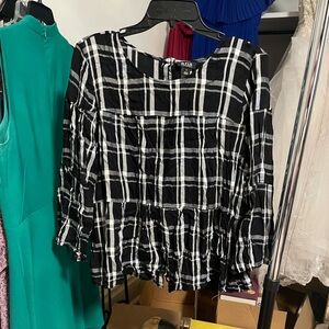 Black and White Plaid Women's Top